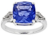 Pre-Owned Blue Color Change Fluorite Rhodium Over Sterling Silver Ring 3.99ctw