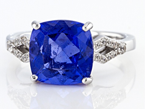 Pre-Owned Blue Color Change Fluorite Rhodium Over Sterling Silver Ring 3.99ctw