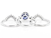 Pre-Owned Blue And White Cubic Zirconia Rhodium Over Sterling Silver 3 Ring Set 4.46ctw