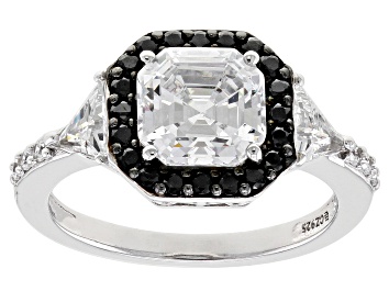 Picture of Pre-Owned White And Black Cubic Zirconia Rhodium Over Sterling Silver Ring
