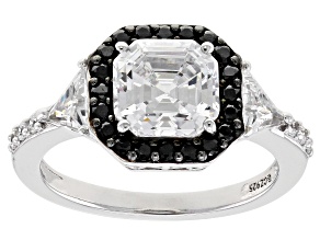 Pre-Owned White And Black Cubic Zirconia Rhodium Over Sterling Silver Ring