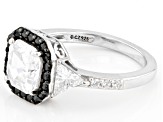 Pre-Owned White And Black Cubic Zirconia Rhodium Over Sterling Silver Ring