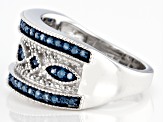 Pre-Owned Blue And White Diamond Rhodium Over Sterling Silver Band Ring 0.55ctw