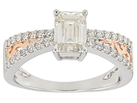 Pre-Owned Moissanite Platineve™ with 14k rose gold over platineve ring 1.29ctw DEW
