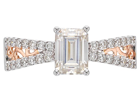 Pre-Owned Moissanite Platineve™ with 14k rose gold over platineve ring 1.29ctw DEW