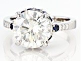 Pre-Owned Moissanite and blue sapphire platineve ring 4.26ctw DEW