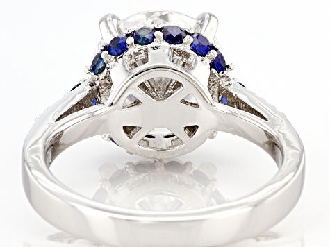 Pre-Owned Moissanite and blue sapphire platineve ring 4.26ctw DEW