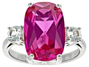 Pre-Owned Pink Lab Created Sapphire Rhodium Over Sterling Silver Ring 8.23ctw
