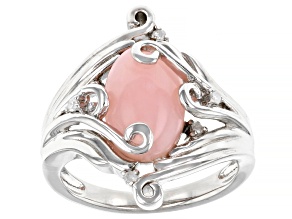 Pre-Owned Pink Opal Rhodium Over Silver Ring 0.05ctw
