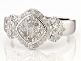 Pre-Owned White Diamond Rhodium Over Sterling Silver Cluster Ring 0.65ctw