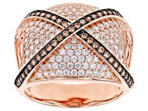 Pre-Owned Champagne and White Cubic Zirconia 18k Rose Gold Over Sterling Silver Ring 2.20ctw
