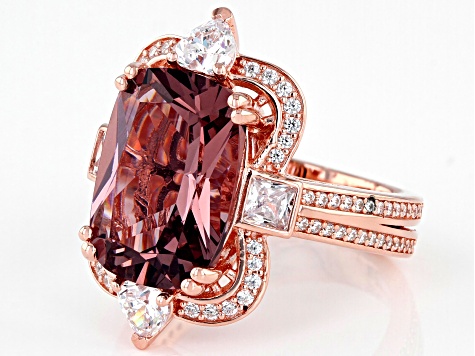 Pre-Owned Blush Zircon Simulant And White Cubic Zirconia 18K Rose Gold Over Sterling Silver Ring 9.0