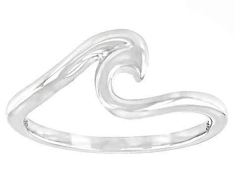 Pre-Owned Rhodium Over Sterling Silver Wave Ring