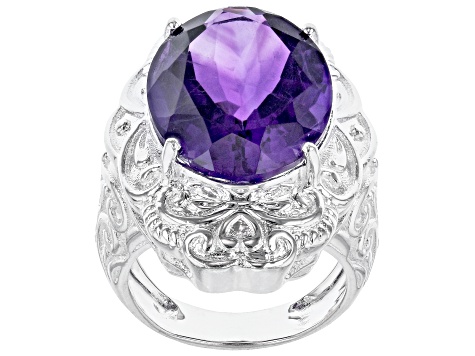 Pre-Owned Purple Amethyst Sterling Silver Over Brass Ring  13.50ct
