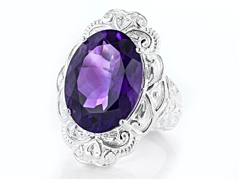 Pre-Owned Purple Amethyst Sterling Silver Over Brass Ring  13.50ct
