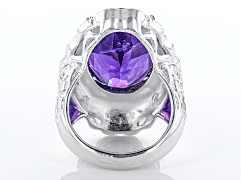 Pre-Owned Purple Amethyst Sterling Silver Over Brass Ring  13.50ct