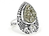 Pre-Owned Rough Drusy Pyrite Sterling Silver Ring 0.14ctw