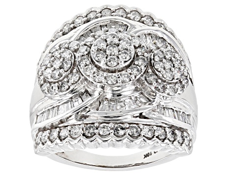 Pre-Owned White Diamond 10k White Gold Cluster Ring 2.00ctw