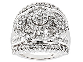 Pre-Owned White Diamond 10k White Gold Cluster Ring 2.00ctw
