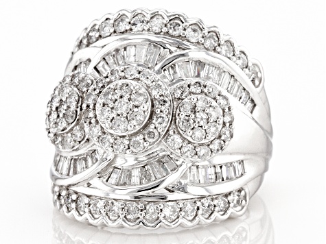 Pre-Owned White Diamond 10k White Gold Cluster Ring 2.00ctw