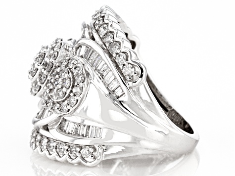 Pre-Owned White Diamond 10k White Gold Cluster Ring 2.00ctw