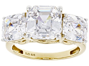 Pre-Owned White Cubic Zirconia 18k Yellow Gold Over Sterling Silver Asscher Cut Ring 11.70ctw