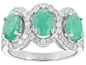 Pre-Owned Green Emerald Rhodium Over Sterling Silver Ring 2.15ctw
