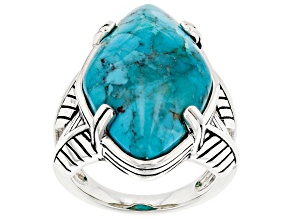 Pre-Owned Blue Turquoise Rhodium Over Sterling Silver Solitaire Ring