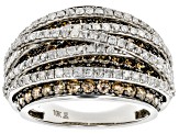 Pre-Owned Champagne And White Diamond 10k White Gold Crossover Wide Band Ring 4.00ctw