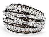 Pre-Owned Champagne And White Diamond 10k White Gold Crossover Wide Band Ring 4.00ctw