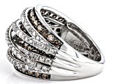 Pre-Owned Champagne And White Diamond 10k White Gold Crossover Wide Band Ring 4.00ctw
