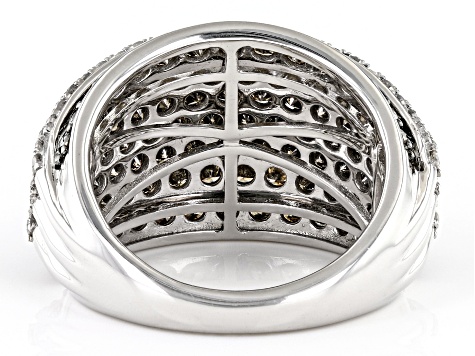 Pre-Owned Champagne And White Diamond 10k White Gold Crossover Wide Band Ring 4.00ctw