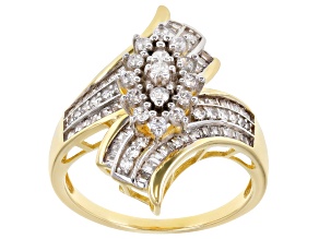 Pre-Owned White Cubic Zirconia Rhodium Over Sterling Silver And 1k Yellow Gold Ring 1.37ctw