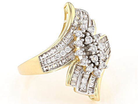 Pre-Owned White Cubic Zirconia Rhodium Over Sterling Silver And 1k Yellow Gold Ring 1.37ctw