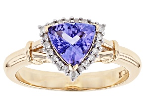Pre-Owned Blue Tanzanite With Round White Diamond 10K Yellow Gold Ring 1.17ctw