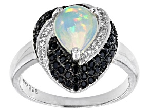 Pre-Owned Multi Color Opal Rhodium Over Sterling Silver Ring 1.62ctw