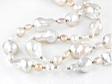 Pre-Owned Multi-Color Cultured Freshwater Pearl Rhodium Over Sterling Silver 54 Inch Necklace
