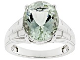 Pre-Owned Green Prasiolite Rhodium Over Sterling Silver Solitaire Ring 4.00ct