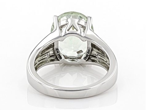 Pre-Owned Green Prasiolite Rhodium Over Sterling Silver Solitaire Ring 4.00ct