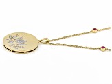 Pre-Owned White Cubic Zirconia & Red Lab Ruby 14k Yellow Gold Over Sterling Silver Lotus Flower Pend