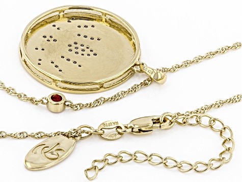 Pre-Owned White Cubic Zirconia & Red Lab Ruby 14k Yellow Gold Over Sterling Silver Lotus Flower Pend