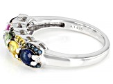 Pre-Owned Multi Color Sapphire And Multi Color Diamond Rhodium Over Sterling Silver Ring 1.23ctw