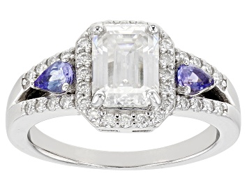 Picture of Pre-Owned Moissanite and tanzanite platineve ring 2.11ctw DEW