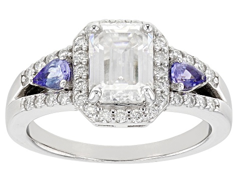 Pre-Owned Moissanite and tanzanite platineve ring 2.11ctw DEW