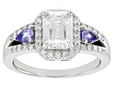 Pre-Owned Moissanite and tanzanite platineve ring 2.11ctw DEW