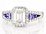 Pre-Owned Moissanite and tanzanite platineve ring 2.11ctw DEW