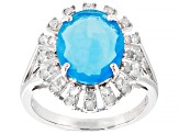 Pre-Owned Paraiba Blue Color Opal Rhodium Over Sterling Silver Ring 2.60ctw