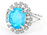 Pre-Owned Paraiba Blue Color Opal Rhodium Over Sterling Silver Ring 2.60ctw