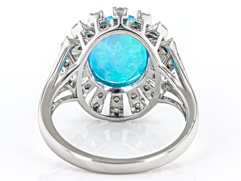 Pre-Owned Paraiba Blue Color Opal Rhodium Over Sterling Silver Ring 2.60ctw