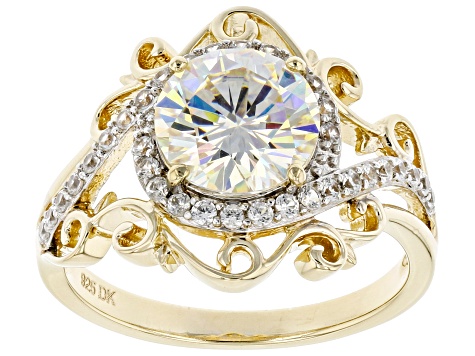 Pre-Owned strontium titanate and white zircon 18k yellow gold over silver solitaire ring 2.